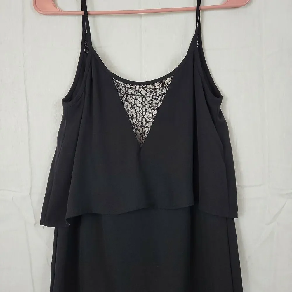 Mango Womens Black Spaghetti Strap Keyhole‎ Back Ruffled Tank Dress Size XXS